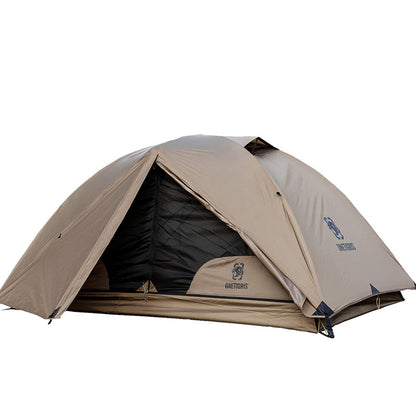 "Comfortable Leisure Portable Double Tent for 2 People - Dark Green & Brown, 40D Nylon Gauze, Lightweight 2.4kg, Ideal for Casual Camping with 220x132x110cm Unfolded Space and One Bedroom Inner Tent"