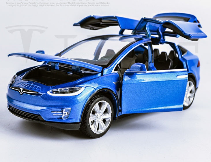 "1:32 Scale Tesla Model X90 High-Simulation Metal Pull-Back Toy Car with Acousto-Optic Features, Flashing Lights, Opening Doors, and Music - Perfect Gift for Kids and Car Enthusiasts"