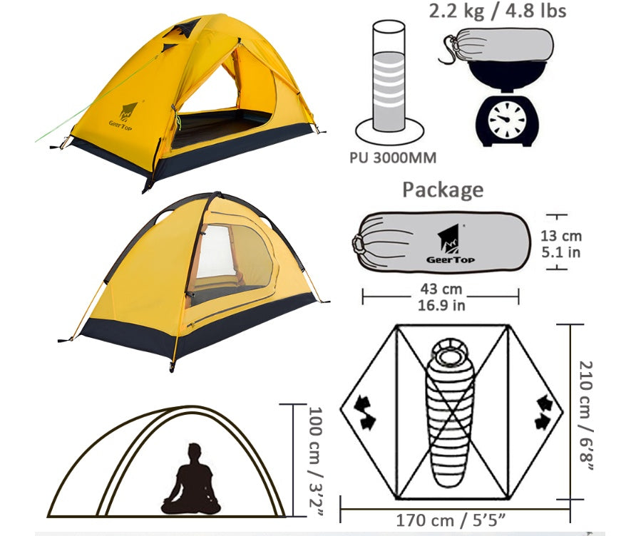 "Polyester Outdoor Double Tent for Couples – Durable Aluminum Pole Frame, 210x140cm, Lightweight 2.59kg, Ideal for Camping and Picnics, Easy Setup Required, Perfect for a Comfortable Outdoor Adventure"