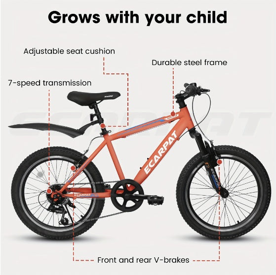 "20-inch bike offers a perfect combination of durability, safety, and style, designed for young riders looking to explore and enjoy the outdoors with confidence and comfort"