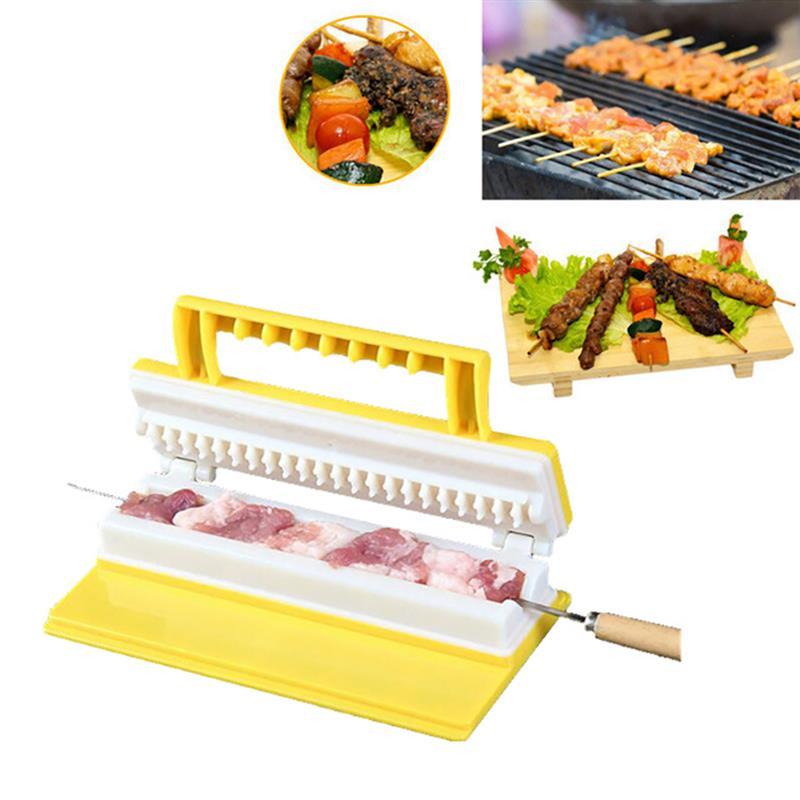 "Portable BBQ Meat String Machine & Kebab Skewer Maker Box – Multi-functional Grill Tool for Effortless Barbecue Skewers, Tofu, and Meat, Perfect Kitchen Accessory for Easy Outdoor Cooking and Grilling"