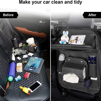 "Premium PU Leather Car Storage Bag with Multifunctional Seat Back Tray – Waterproof Hanging Organizer for Automotive Interiors, Ultimate Space-Saving Solution for Travel Essentials and Accessories"