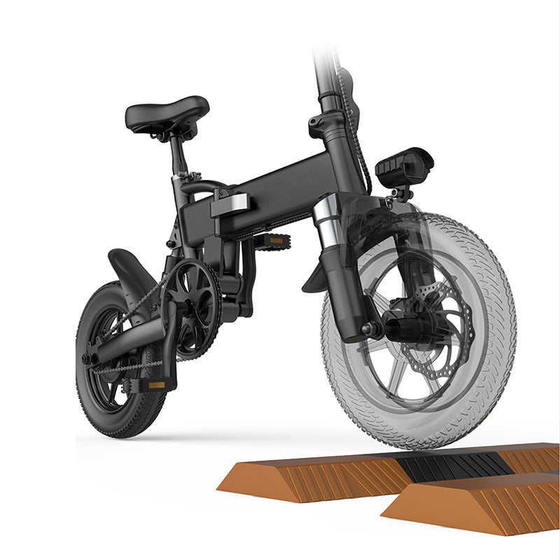 "14-Inch Folding Electric Bicycle for Adults – High Power Lithium Battery, Dual Disc Brake System, Mini Compact Design for Men and Women, Portable, Efficient, and Ideal for City Commutes and Outdoor Adventures"