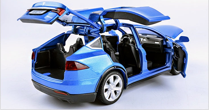 "1:32 Scale Tesla Model X90 High-Simulation Metal Pull-Back Toy Car with Acousto-Optic Features, Flashing Lights, Opening Doors, and Music - Perfect Gift for Kids and Car Enthusiasts"