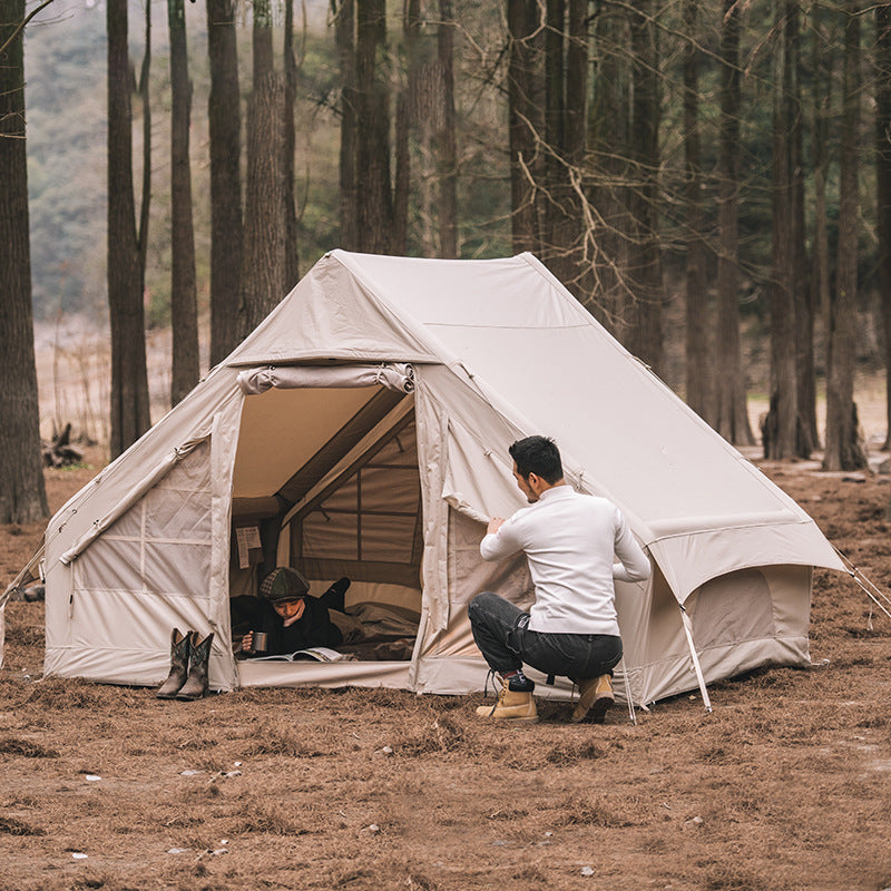 "Quicksand Gold Cotton Inflatable Tent – 3-4 Person Capacity, Waterproof, Windproof, Coldproof Design for Ultimate Comfort and Protection on Outdoor Adventures, Perfect for Camping, Hiking, and All-Weather Exploration"