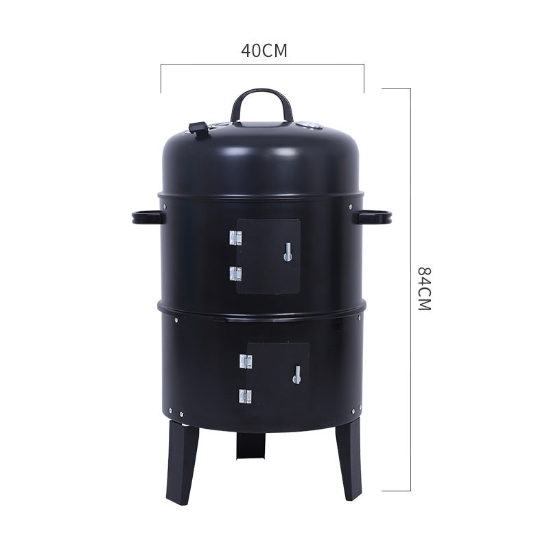 "Three-in-One Multifunctional Outdoor Barbecue Grill, Bacon Cooker, and Furnace – Ultimate All-in-One Solution for Grilling, Smoking, and Cooking Outdoors with Convenient Design for Any Adventure"