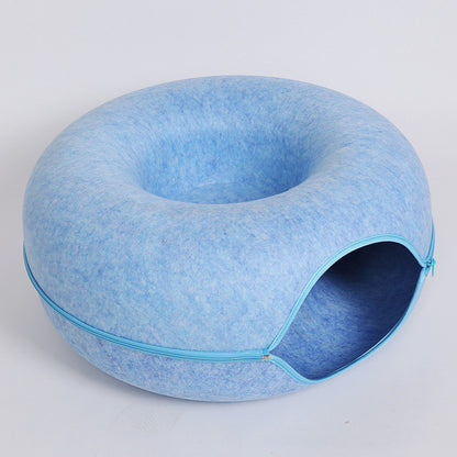 "Year-Round Comfort: The Versatile Four Seasons Cat Nest – A Round Woolen Felt Pet Retreat That Doubles as a Tunnel and Interactive Training Toy for Engaging Playtime in Stylish Grey Felt Design!"