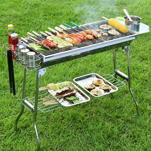 "Outdoor Portable Folding BBQ Grill - Stainless Steel, Smoke-Free, Easy Assembly, Large Capacity for 5+ People, Compact & Portable Design for Camping, Tailgating, and Outdoor Cooking Adventures"