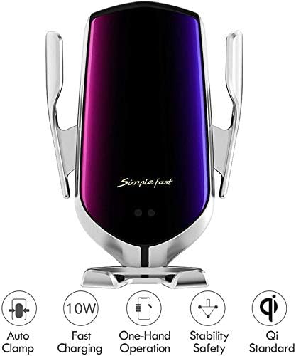 "10W Qi Wireless Car Charger with Automatic Clamping: Fast Charging Phone Holder Mount for iPhone XR, XS, X, 8, 11 Pro and Samsung S10, S9 - Silver. Secure and Convenient Hands-Free Charging for Your Drive!"