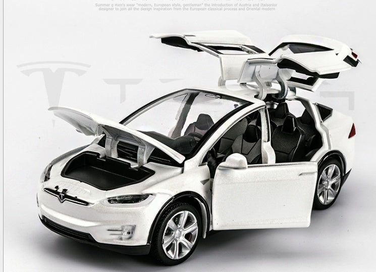 "1:32 Scale Tesla Model X90 High-Simulation Metal Pull-Back Toy Car with Acousto-Optic Features, Flashing Lights, Opening Doors, and Music - Perfect Gift for Kids and Car Enthusiasts"