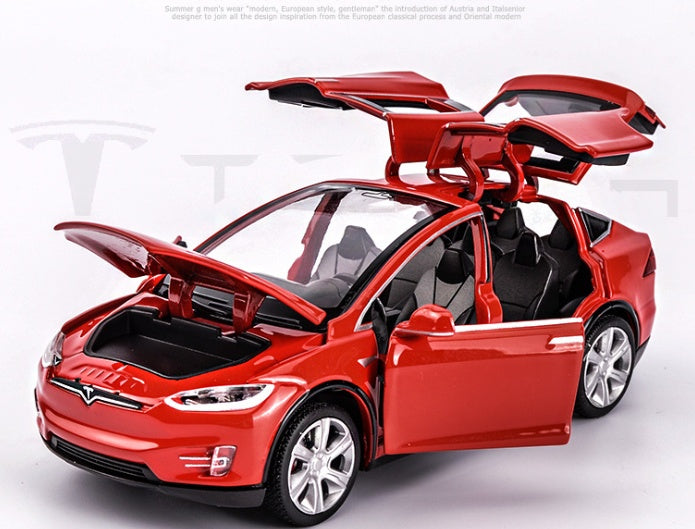 "1:32 Scale Tesla Model X90 High-Simulation Metal Pull-Back Toy Car with Acousto-Optic Features, Flashing Lights, Opening Doors, and Music - Perfect Gift for Kids and Car Enthusiasts"