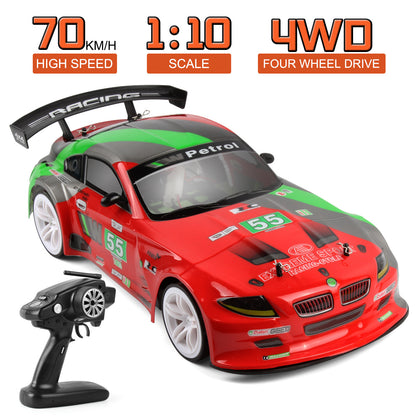 "High-Speed 1/10 All-Wheel-Drive RC Racing Car – 70 km/h, Off-Road 4WD Drift, Double Battery, One-Click Acceleration – Ultimate Remote-Control Toy for Boys"