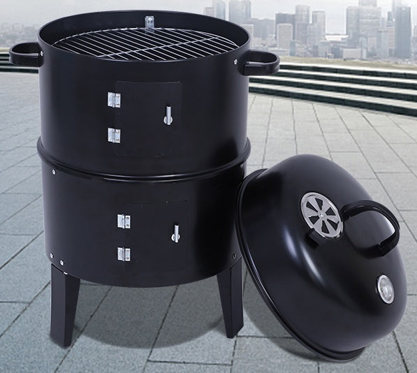 "Three-in-One Multifunctional Outdoor Barbecue Grill, Bacon Cooker, and Furnace – Ultimate All-in-One Solution for Grilling, Smoking, and Cooking Outdoors with Convenient Design for Any Adventure"