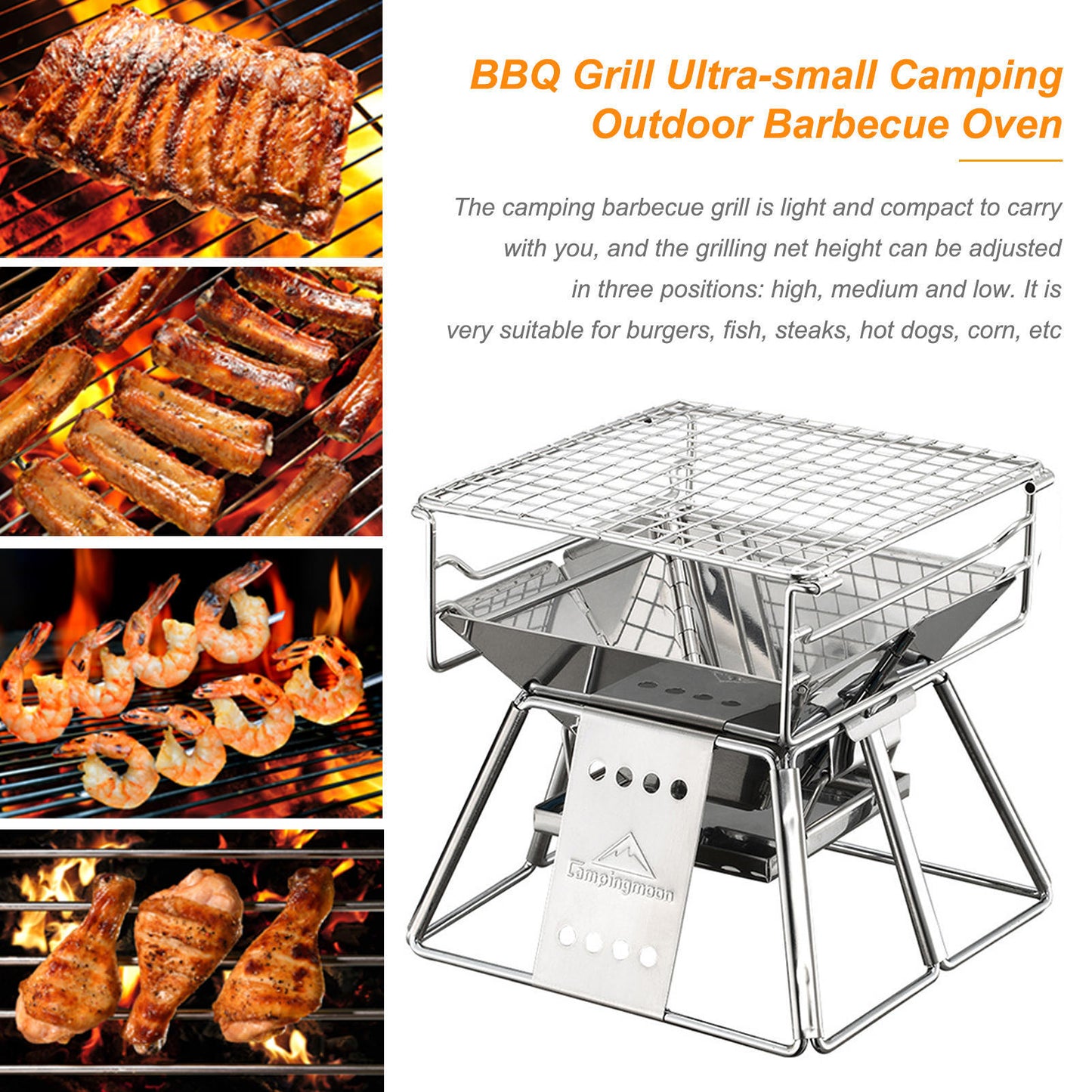 "Portable Stainless Steel BBQ Grill with Non-Stick Surface - Folding, Compact Barbecue Grill for Outdoor Camping, Picnics, and Tailgating - Easy to Carry, Durable, and Perfect for Outdoor Cooking Adventures"