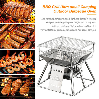 "Portable Stainless Steel BBQ Grill with Non-Stick Surface - Folding, Compact Barbecue Grill for Outdoor Camping, Picnics, and Tailgating - Easy to Carry, Durable, and Perfect for Outdoor Cooking Adventures"