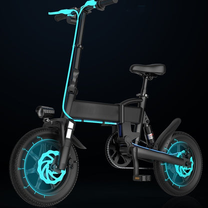 "14-Inch Folding Electric Bicycle for Adults – High Power Lithium Battery, Dual Disc Brake System, Mini Compact Design for Men and Women, Portable, Efficient, and Ideal for City Commutes and Outdoor Adventures"