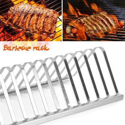 "Stainless Steel Barbecue Grill Holder & Rib Rack – Durable BBQ Smoking Stand for Outdoor Grilling, Roasting Ribs, and Perfect Picnic BBQ Accessories, Ideal for Charcoal and Gas Grills, Easy to Clean and Use"