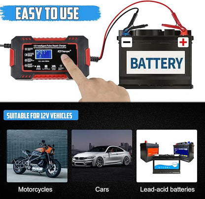 "Smart Battery Charger 12V for Lead Acid Batteries (4Ah-100Ah) – Compact 213x110x64mm, Ideal for Cars, Motorcycles, and More"