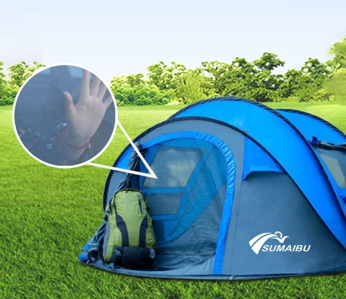 "Quick-Set Outdoor Automatic Tent for 3-4 People - Single-Layer Design with Fiberglass Frame, Waterproof & Durable, Ideal for Camping, Hiking, and Outdoor Adventures - Easy Setup and Spacious Comfort (280x200x120cm, Blue)"