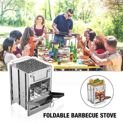 "Portable Mini Outdoor Firewood Stove for Camping, Cooking, and Picnics – Foldable Square Steel Grill for Travel, Charcoal Use, Compact Design for Easy Storage, Lightweight and Durable Outdoor Cooking Solution"