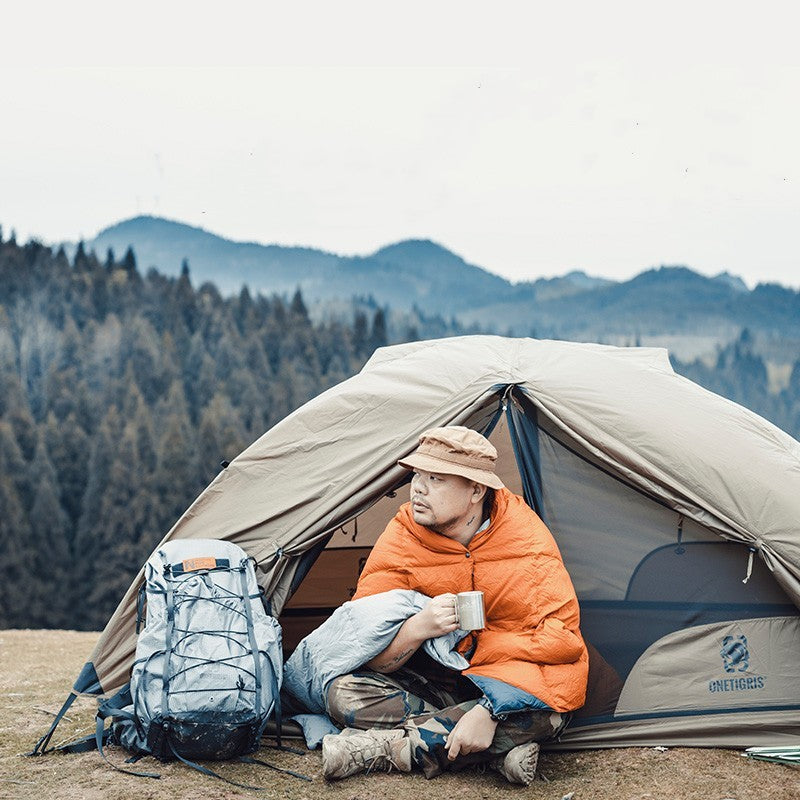 "Comfortable Leisure Portable Double Tent for 2 People - Dark Green & Brown, 40D Nylon Gauze, Lightweight 2.4kg, Ideal for Casual Camping with 220x132x110cm Unfolded Space and One Bedroom Inner Tent"