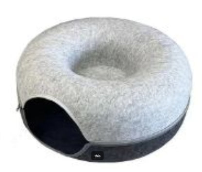 "Year-Round Comfort: The Versatile Four Seasons Cat Nest – A Round Woolen Felt Pet Retreat That Doubles as a Tunnel and Interactive Training Toy for Engaging Playtime in Stylish Grey Felt Design!"