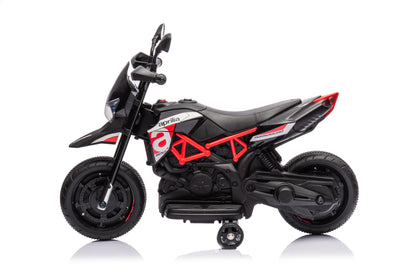 "Licensed Aprilia 12V Electric Motorcycle for Kids with Training Wheels, Spring Suspension, and Battery Powered Dirt Bike – Perfect Toy for Young Riders, Offering Safe and Exciting Outdoor Adventures for Children"