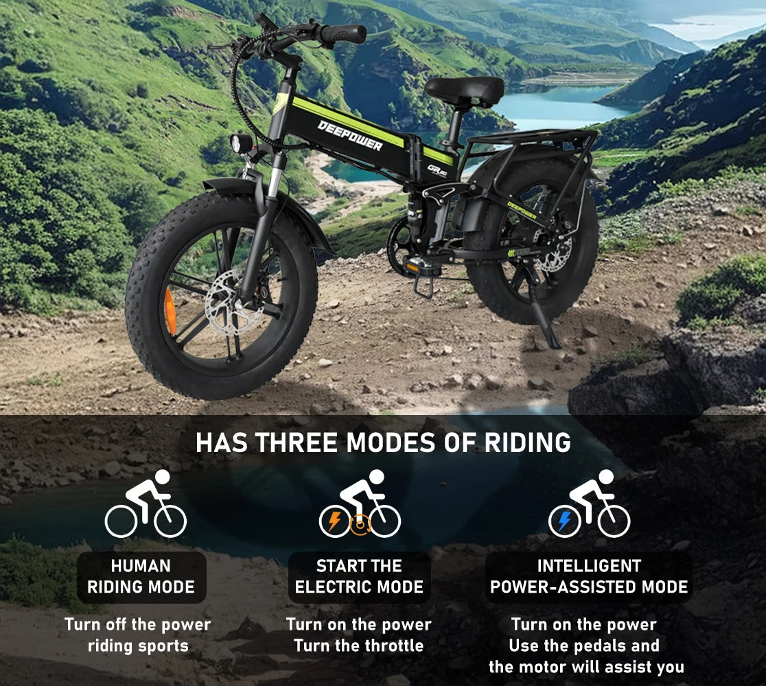 "Deepower ZPW H20Pro Electric Bicycle for Adults – 48V 25AH, 2000W Brushless Motor, 20-inch Fat Tires, Folding Mountain and Snow eBike for Off-Road Adventures, Powerful Performance, and Ultimate Mobility"