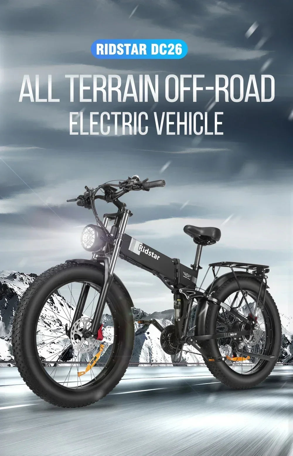 "Electric Bicycle H26 PRO E-Bike Folding 1500W Motor, 23AH Battery, 26x4 Inch Fat Tires, Hydraulic Brakes, Mountain & Snow Terrain Ready – Powerful, Durable, and Versatile Fat Tire E-Bike for Adventurers"