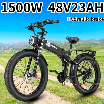 "Electric Bicycle H26 PRO E-Bike Folding 1500W Motor, 23AH Battery, 26x4 Inch Fat Tires, Hydraulic Brakes, Mountain & Snow Terrain Ready – Powerful, Durable, and Versatile Fat Tire E-Bike for Adventurers"