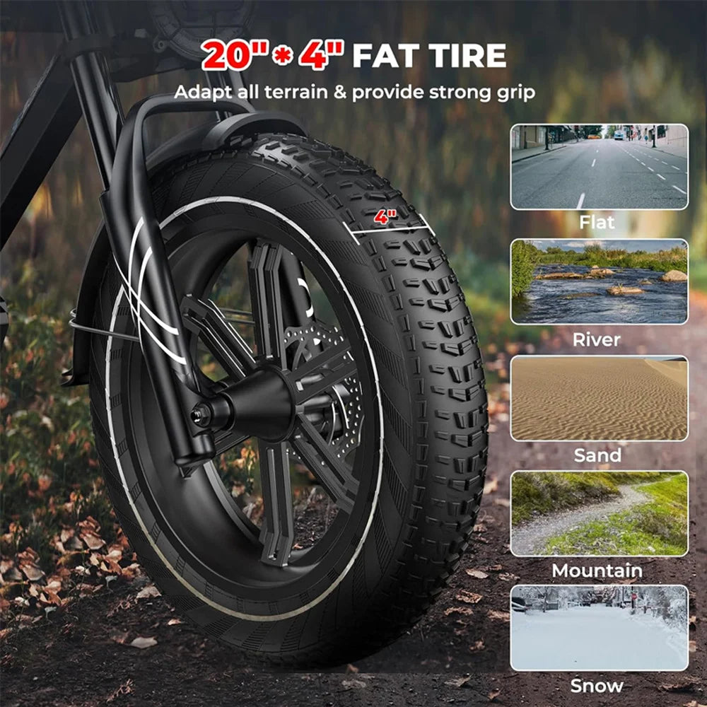 "G-Force 48V 20+20AH Electric Motorcycle for Adults - High-Speed 28MPH Mountain & City E-bike with 20'' Fat Tires, Powerful Motor, and Durable Design for Thrilling Off-Road and Urban Adventures"