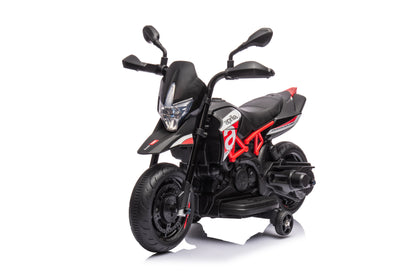 "Licensed Aprilia 12V Electric Motorcycle for Kids with Training Wheels, Spring Suspension, and Battery Powered Dirt Bike – Perfect Toy for Young Riders, Offering Safe and Exciting Outdoor Adventures for Children"