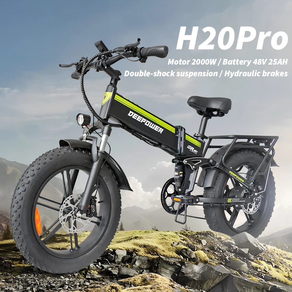 "Deepower ZPW H20Pro Electric Bicycle for Adults – 48V 25AH, 2000W Brushless Motor, 20-inch Fat Tires, Folding Mountain and Snow eBike for Off-Road Adventures, Powerful Performance, and Ultimate Mobility"