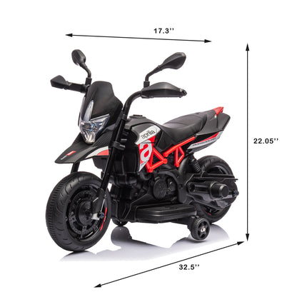 "Licensed Aprilia 12V Electric Motorcycle for Kids with Training Wheels, Spring Suspension, and Battery Powered Dirt Bike – Perfect Toy for Young Riders, Offering Safe and Exciting Outdoor Adventures for Children"