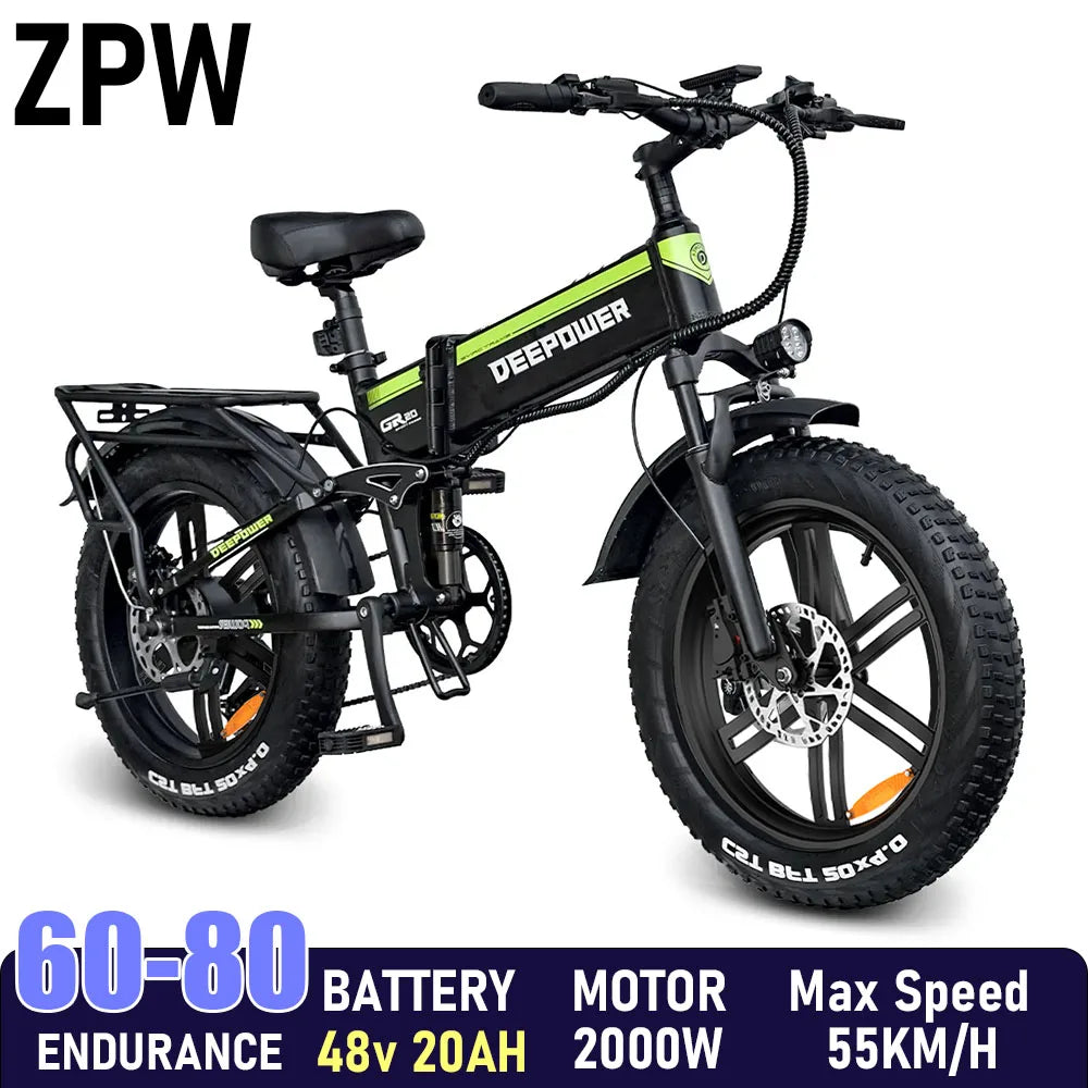 "Deepower ZPW H20Pro Electric Bicycle for Adults – 48V 25AH, 2000W Brushless Motor, 20-inch Fat Tires, Folding Mountain and Snow eBike for Off-Road Adventures, Powerful Performance, and Ultimate Mobility"