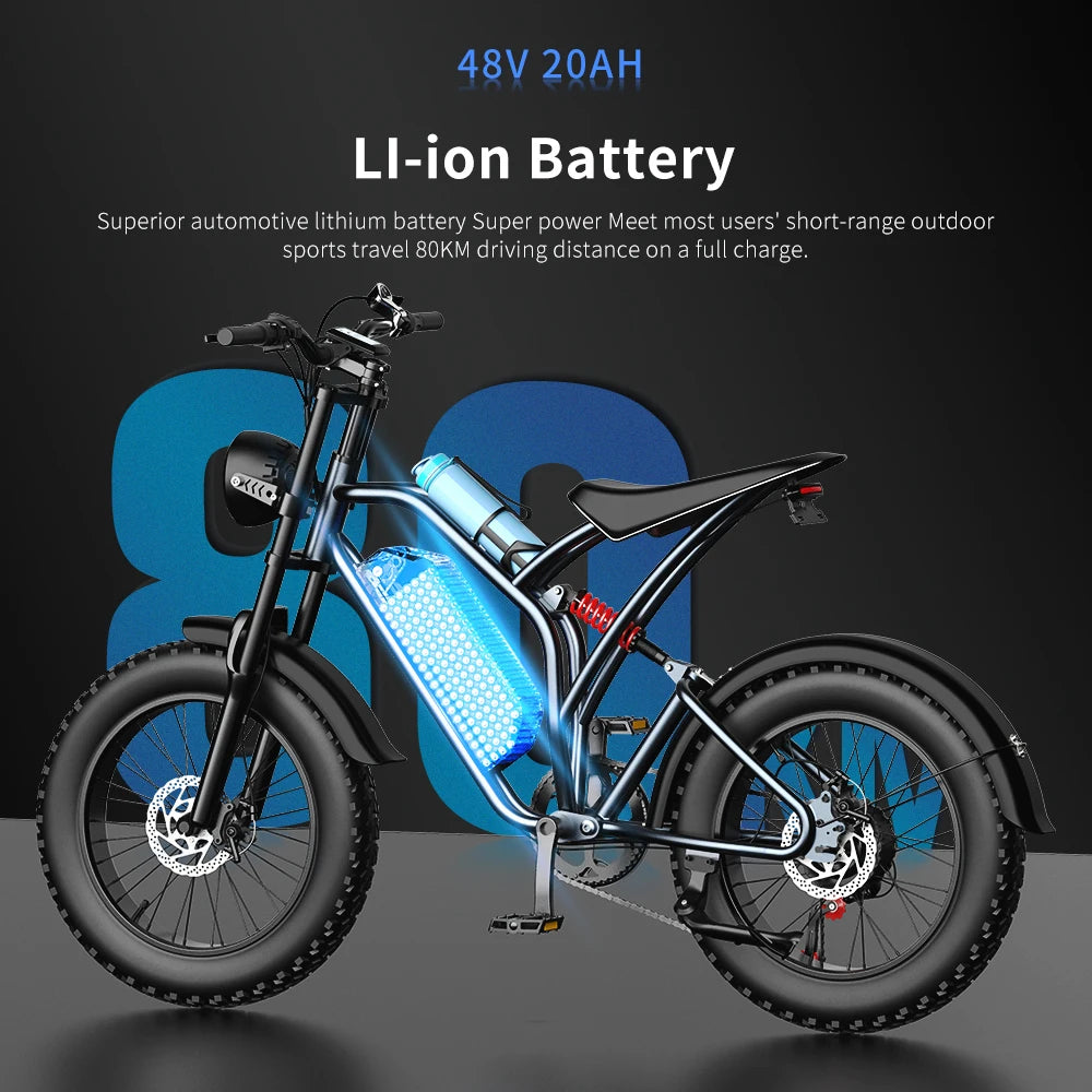 "EKX T1 Electric Bicycle 20*4.0 Fat Tires, 1000W Motor, 48V 20AH Lithium Battery, Waterproof Design, and Powerful Road and Mountain E-Bike for Adults – Ultimate All-Terrain Electric Bike for Adventure and Commuting"