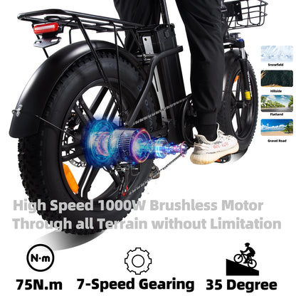 "KF9 KETELES Mini 7-Speed Electric Folding Bicycle for Women - 1000W Single Motor, 17.5Ah Battery, Compact and Stylish Ebike for Commuting, Travel, and Outdoor Adventures"