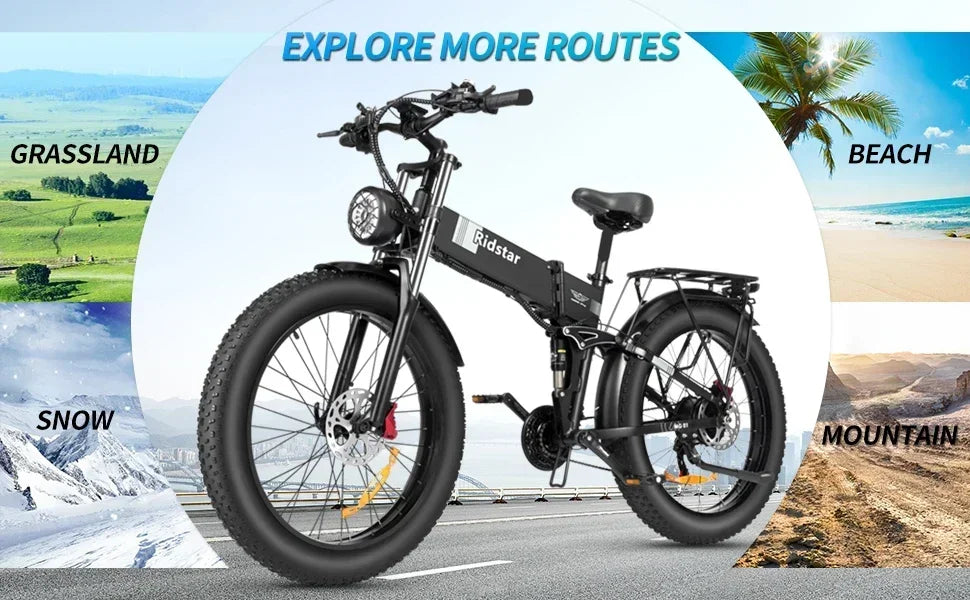 "Electric Bicycle H26 PRO E-Bike Folding 1500W Motor, 23AH Battery, 26x4 Inch Fat Tires, Hydraulic Brakes, Mountain & Snow Terrain Ready – Powerful, Durable, and Versatile Fat Tire E-Bike for Adventurers"