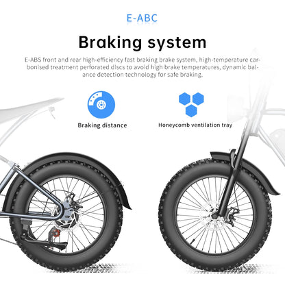 "EKX T1 Electric Bicycle 20*4.0 Fat Tires, 1000W Motor, 48V 20AH Lithium Battery, Waterproof Design, and Powerful Road and Mountain E-Bike for Adults – Ultimate All-Terrain Electric Bike for Adventure and Commuting"