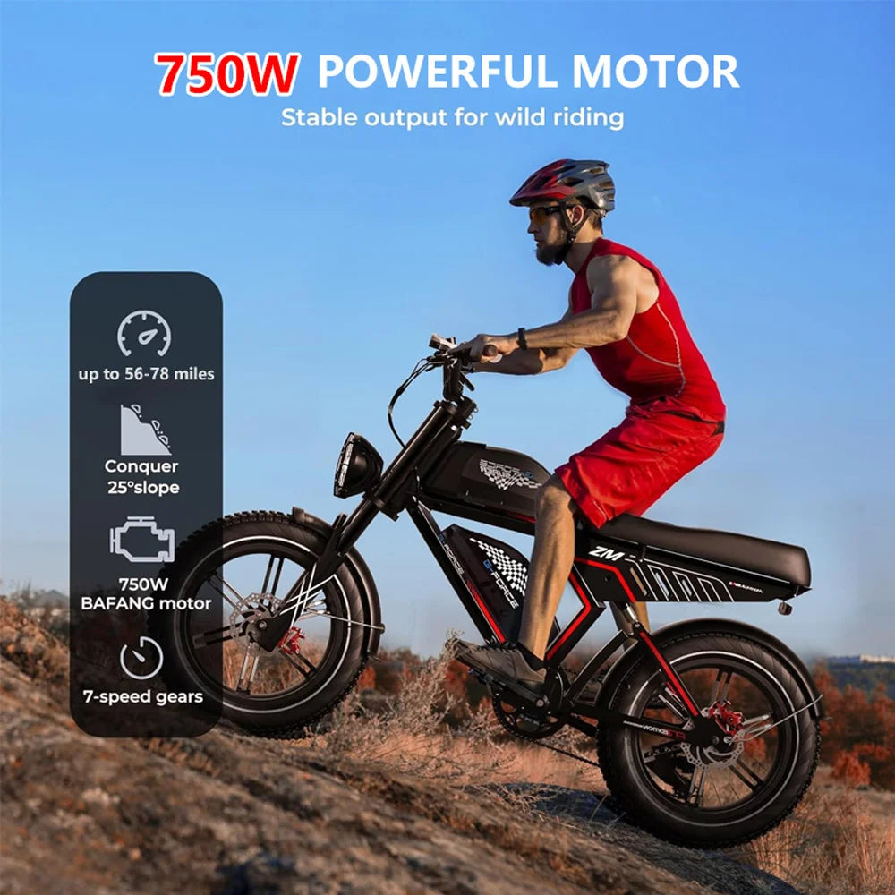 "G-Force 48V 20+20AH Electric Motorcycle for Adults - High-Speed 28MPH Mountain & City E-bike with 20'' Fat Tires, Powerful Motor, and Durable Design for Thrilling Off-Road and Urban Adventures"