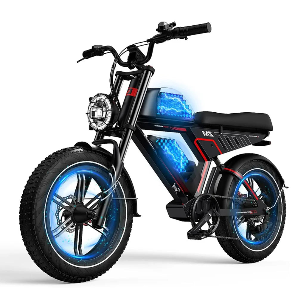 "G-Force 48V 20+20AH Electric Motorcycle for Adults - High-Speed 28MPH Mountain & City E-bike with 20'' Fat Tires, Powerful Motor, and Durable Design for Thrilling Off-Road and Urban Adventures"