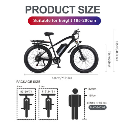 "Mountain Urban E-bike 750W Electric Bike for Adults - 48V 17.8AH Power, 26 Inch Fat Tires, Road and Commuter Ready, High-Performance E-Bike for Off-Road Adventures and Daily Travel"