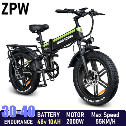 "Deepower ZPW H20Pro Electric Bicycle for Adults – 48V 25AH, 2000W Brushless Motor, 20-inch Fat Tires, Folding Mountain and Snow eBike for Off-Road Adventures, Powerful Performance, and Ultimate Mobility"