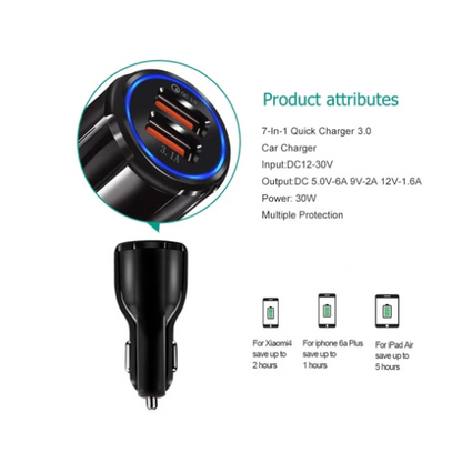 "Cars Charger Accessories Set: 4-Port USB Hub, 1.7m Extension Cable, Fast Charging, Foldable Bluetooth Selfie Stick, Mini Tripod for Phones"