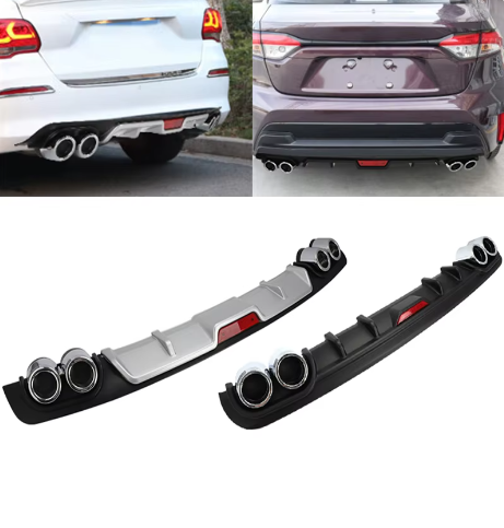 "Car Rear Bumper Lip Diffuser Spoiler with 4-Hole Exhaust Pipe Decoration – Enhance Aerodynamics, Sporty Look, and Performance with Durable, Stylish Design for an Aggressive, High-Performance Vehicle Aesthetic"