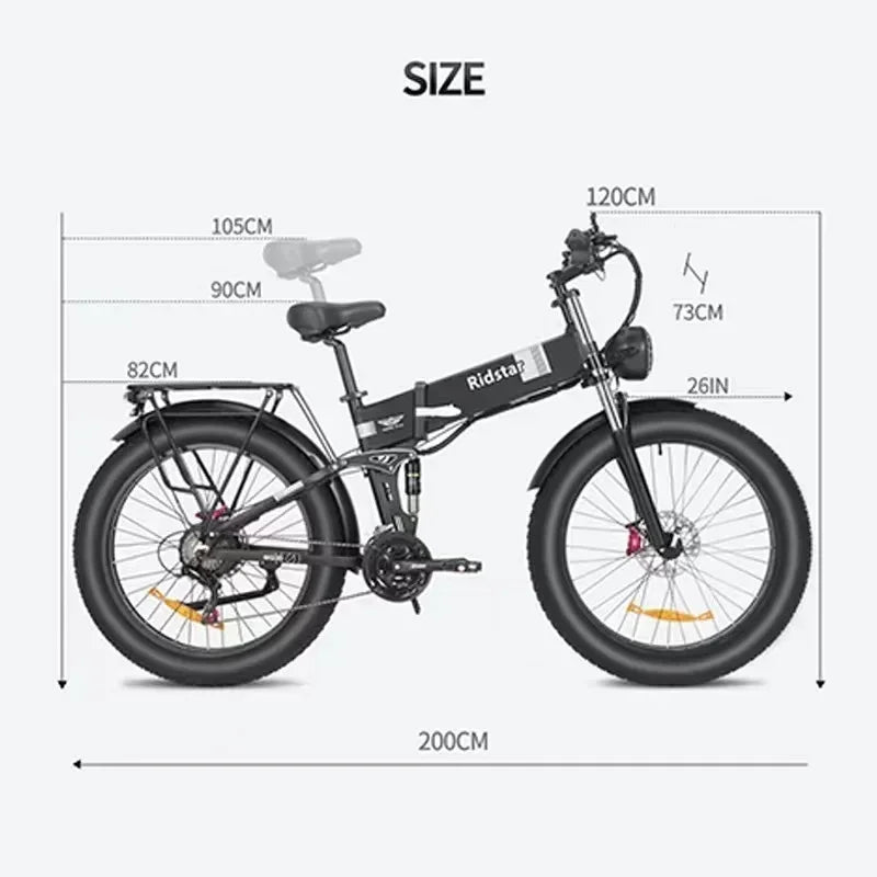 "Electric Bicycle H26 PRO E-Bike Folding 1500W Motor, 23AH Battery, 26x4 Inch Fat Tires, Hydraulic Brakes, Mountain & Snow Terrain Ready – Powerful, Durable, and Versatile Fat Tire E-Bike for Adventurers"