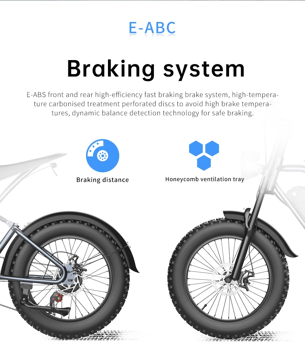 "EKX T1 Electric Bicycle 20*4.0 Fat Tires, 1000W Motor, 48V 20AH Lithium Battery, Waterproof Design, and Powerful Road and Mountain E-Bike for Adults – Ultimate All-Terrain Electric Bike for Adventure and Commuting"