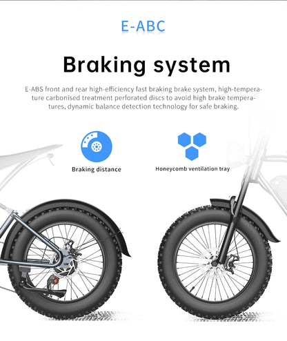 "EKX T1 Electric Bicycle 20*4.0 Fat Tires, 1000W Motor, 48V 20AH Lithium Battery, Waterproof Design, and Powerful Road and Mountain E-Bike for Adults – Ultimate All-Terrain Electric Bike for Adventure and Commuting"