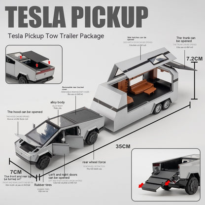 "Tesla CyberTracker-Inspired Simulation 1 to 32 Tesla Pickup Trailer Alloy Car Model Toy – Detailed Replica with Realistic Design, Perfect for Collectors and Enthusiasts of Futuristic Automotive Models"