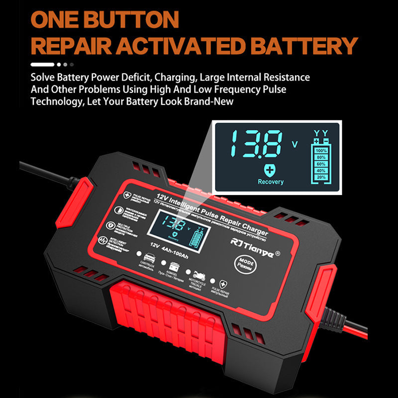 "Smart Battery Charger 12V for Lead Acid Batteries (4Ah-100Ah) – Compact 213x110x64mm, Ideal for Cars, Motorcycles, and More"